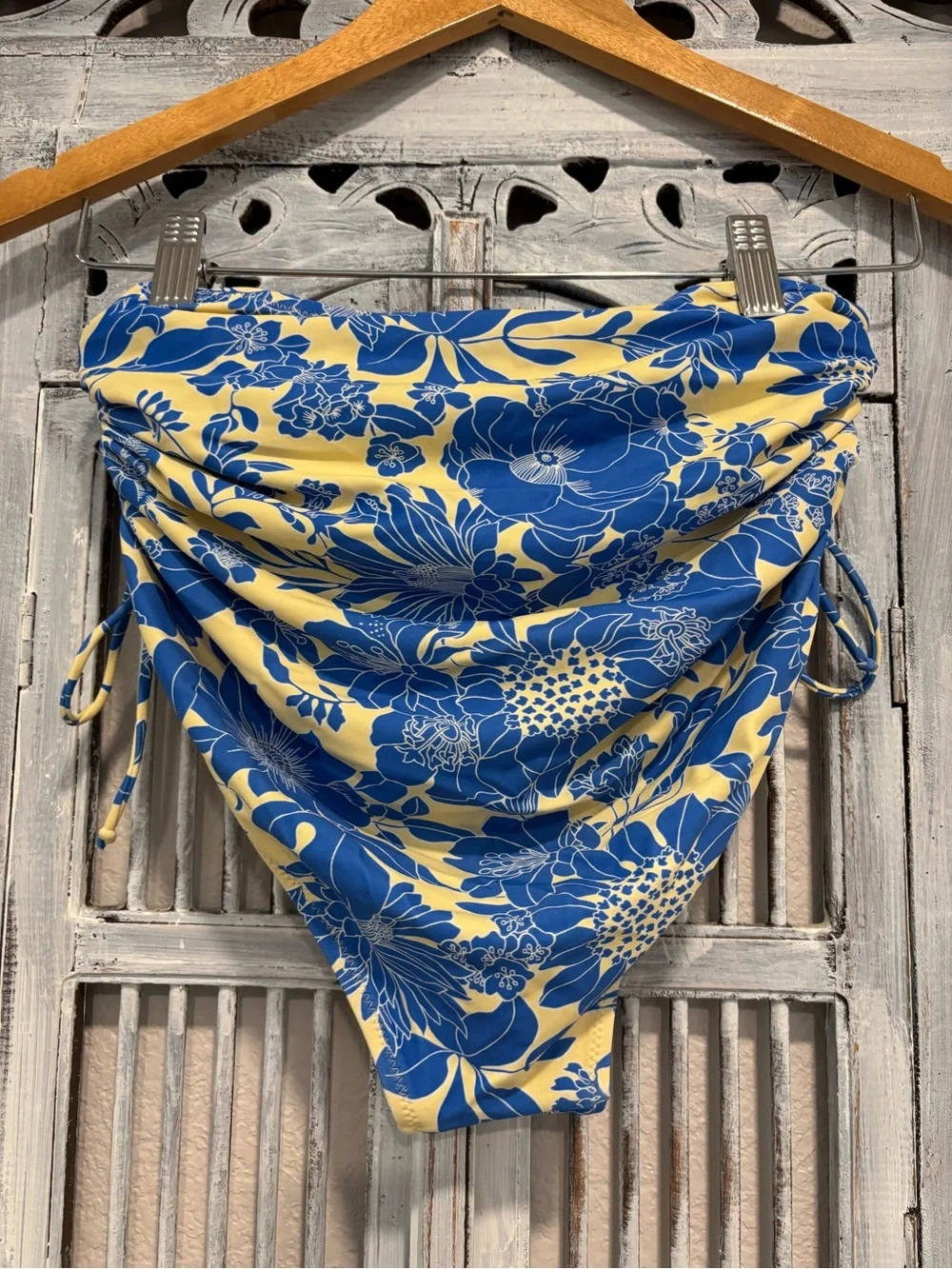 NEW J. Crew Ruched High-Rise Bikini Bottom in Blue Floral